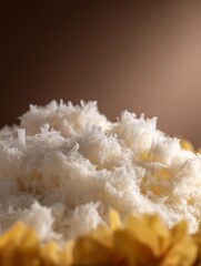 Close Up of Sweet Coconut Flakes, Delicate Texture and Creamy White Color.