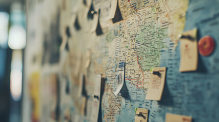 Fototapeta premium A close-up of a user journey map pinned on a design wall