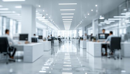 Blurred office interior background with a blurred door and glass wall, blurry bokeh light effect for a business concept design. High-quality photo, taken with a telephoto lens in realistic daylight.
