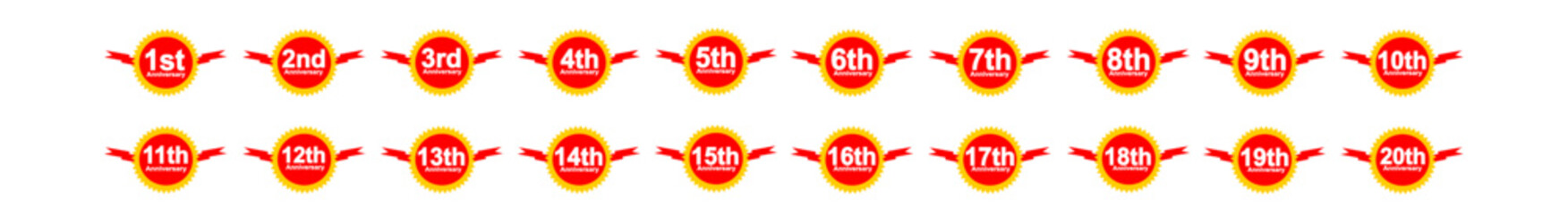 New Badge Label Set – Red and Yellow Winged Icons for Promotions and Offers