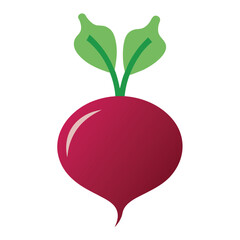 Vibrant beetroot icon with green leaves on a clean white background