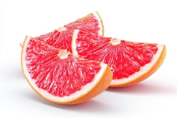 Three Red Grapefruit Slices on White Background