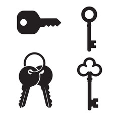 An isolated set of vintage skeleton keys provides secure access to an antique door