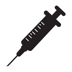 Simple black syringe illustration representing medical vaccination injection and health care