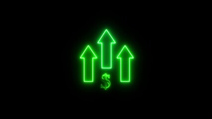 Neon dollar sign with arrow. Glowing neon competitive advantage icon. arrow animation coloring chroma up.