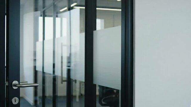 A slow pan across a modern office interior with sleek glass walls and frosted privacy panels a perfect background for corporate business or tech companies