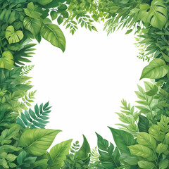 Naklejka premium Natural green leaves frame forming a fresh botanical border on white background