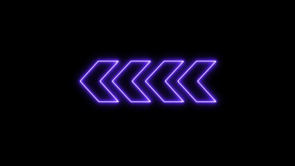 Neon arrow symbol icon. Flashing neon icon to the left arrow. Arrow direction sign on black background.