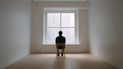 Minimalist Room with Person Sitting in Chair by Large Window