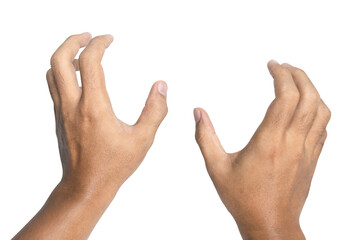 male hands holding, reaching, or grabbing something isolated on white background. transparent png