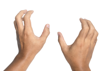 male hands holding, reaching, or grabbing something isolated on white background. transparent png