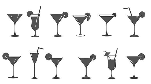 Cocktail illustrations in various styles on white background  