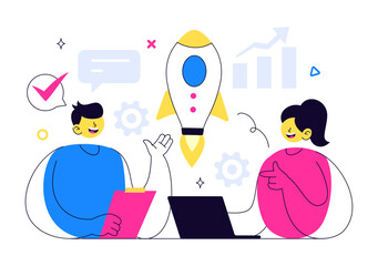 Startup Vector Illustration Featuring the Target of Business Development Process, Innovative Product Launch, Arrow Shooting, and Goal Achievement