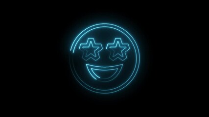 Animated neon star eyed emoji glowing on a black background seamless loop - Powered by Adobe