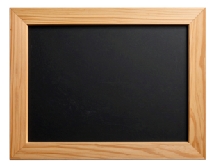 Rectangular Empty Blackboard with Classic Wooden Frame isolated on a transparent background PNG