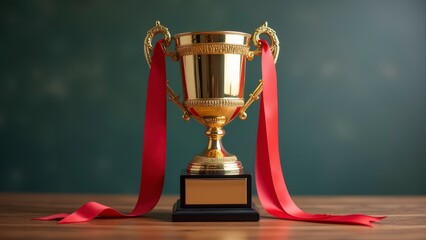 Students Celebrating Academic Achievement with Trophy and Ribbon in Modern Classroom Setting