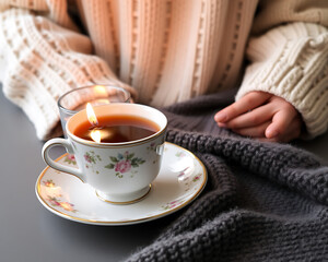Cozy Tea Time Warmth and Comfort in a Winter Scene