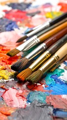 Obraz premium Paintbrushes on vibrant artist's palette