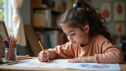 Creative Education Portrait of Diverse Students in Art Room with Smiling Teacher