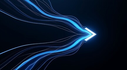 Obraz premium Futuristic blue arrow with flowing light trails on black background