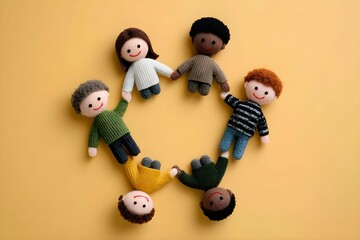 A group of stuffed animals are holding hands in a circle