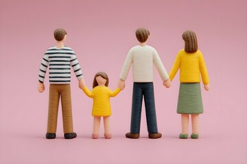 A family of four is holding hands, with a little girl in the middle