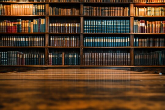 Wooden bookshelves filled with aged books,  a library scene - Powered by Adobe