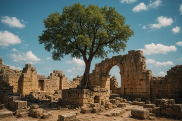 Fototapeta premium Ancient Historical Stone Temple Ruins in Desert Landscape Heritage Site
