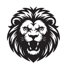 Obraz premium Angry Roaring Lion Head Black and White Vector Illustration.