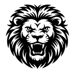 Obraz premium Angry Roaring Lion Head Black and White Vector Illustration.