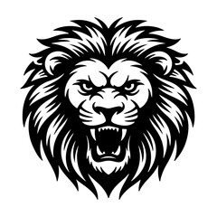 Obraz premium Angry Roaring Lion Head Black and White Vector Illustration.
