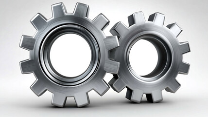 Close-up of two interconnected gears representing teamwork, machinery, and industrial processes
