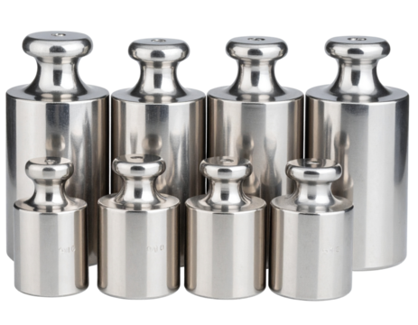 Row of Calibration Weights in Descending Order Front View isolated on a transparent background PN