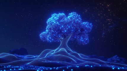 Luminous tree on a starry night