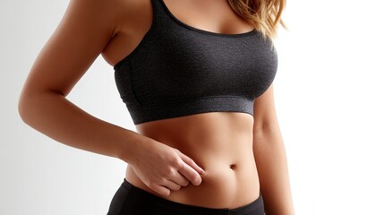 Fitness journey woman in activewear indoor studio lifestyle image inspirational viewpoint