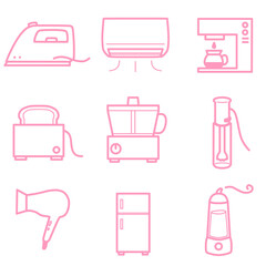 シンプル家電用品アイコンセット（ピンク）