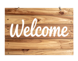 Rustic Wooden Welcome Sign with Hand Painted Letters isolated on transparent background PNG