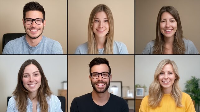 Remote team collaboration via zoom meeting virtual office grid view