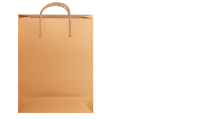 Tan paper shopping bag with rope handles isolated on transparent background.