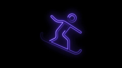 Neon skier icon animation on black background winter sports and recreation concept