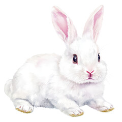Obraz premium Adorable realistic white rabbit with pink ears and blue eyes, cute small mammal in detail