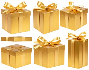 Gold gift boxes in various angles