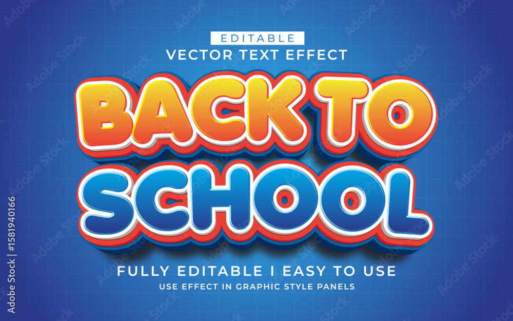 Fototapete 3d editable back to school text effect typography style template