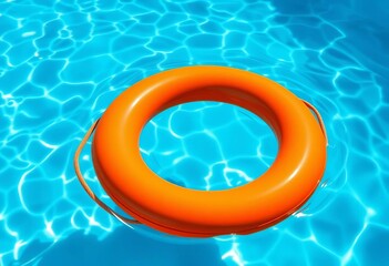 Bright orange life ring floating in a clear blue swimming pool,   sports,  water