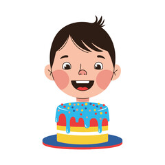 Birthday Boy with Cake - Vector Illustration
