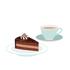 Chocolate Cake and Tea Illustration