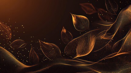 Abstract gold leaves on a dark brown background
