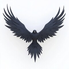 Obraz premium Majestic Black Bird with Outstretched Wings on a White Background