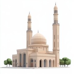 Fototapeta premium Modern Geometric Mosque Design with Tall Minarets and Dome