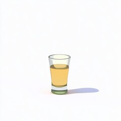 Transparent glass with amber liquid on a white background